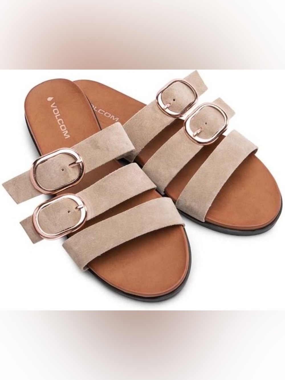 Volcom Buckle Up Buttercup suede leather Slide Sandals size 8
